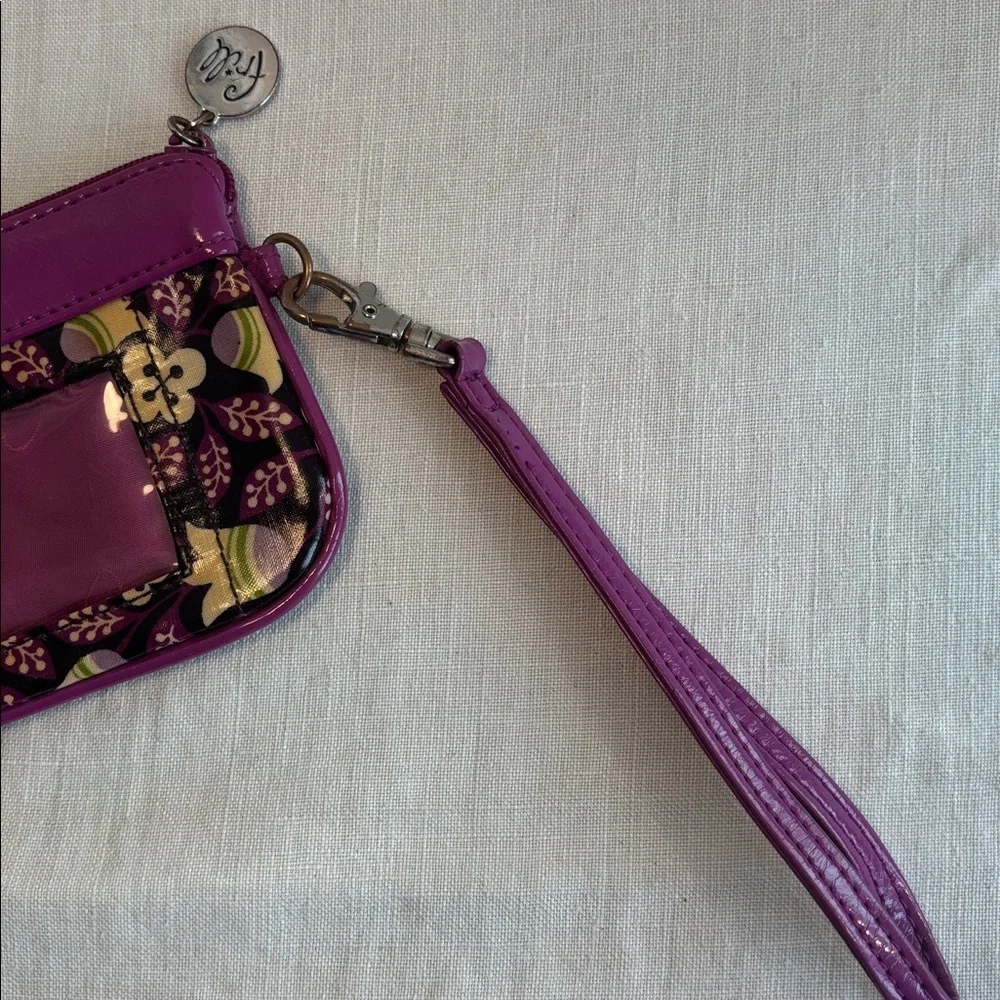 Vera Bradley Frill Purple Plum Petals Wristlet With Id Window